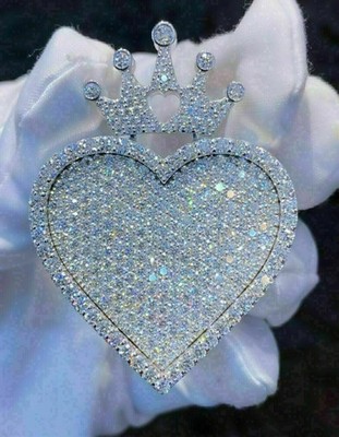 2.30Ct Lab Created Diamond Round Heart King Crown Pendant 14K White Gold Finish
