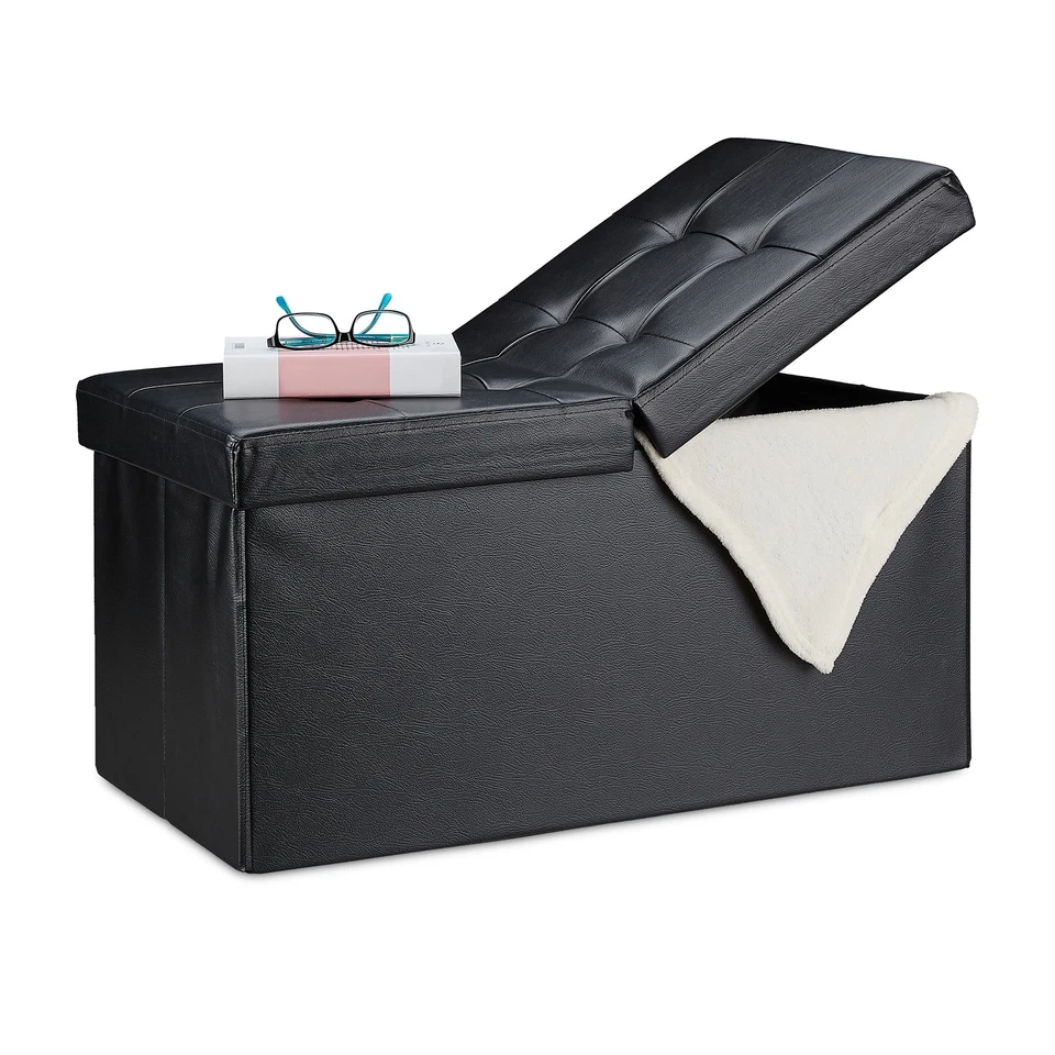 Sitzbank Sitztruhe Aufbewahrungsbank Polstertruhe 84 L Kunstleder klappbar - Bild 2 von 2