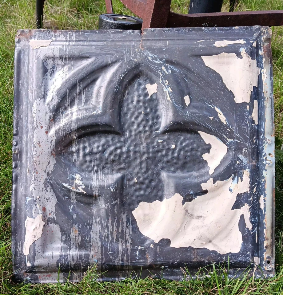 Antiguo techo gótico victoriano azulejo de hojalata lona Shabby Chic trébol cuadrilátero Foto 2 de 4