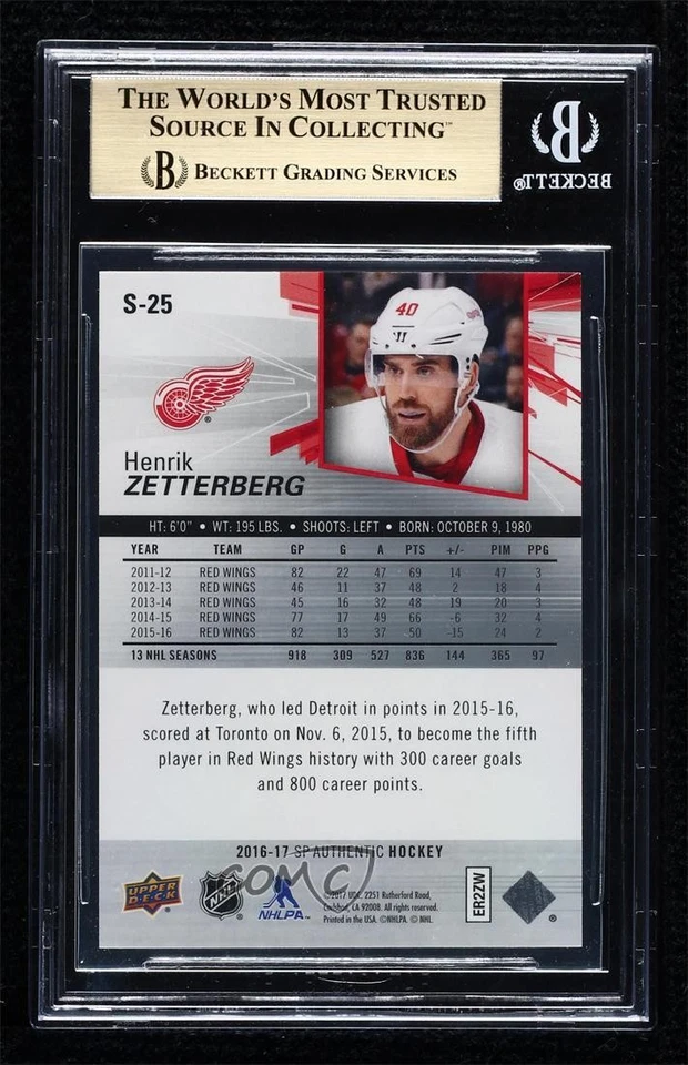 2016-17 SP Authentic Spectrum Gold /50 Henrik Zetterberg #S-25 BGS 9.5 GEM MINT - Image 2 of 2