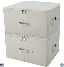 Beige Collapsible Rigid Storage Bins with Lids - Set of 2 Durable Clothes Cubes