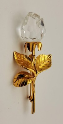 Vintage Gestempelt SWAN Goldfarbene Swarovski Kristall ROSE Form Brosche