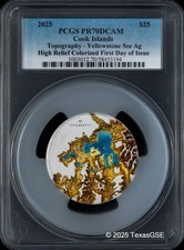 2025 Cook Islands 5oz Silver $25 Topography - Yellowstone Pcgs Pr70 First Day