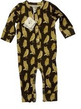 NWT Kate Quinn Boys Girls  12-18 Months Brown Owl Friends Organic Union Jumpsuit