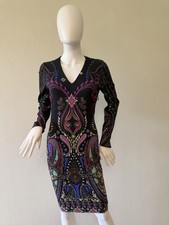 Roberto Cavalli Paisley Sheath Dress Long Sleeve Multicolor Knee Size 40
