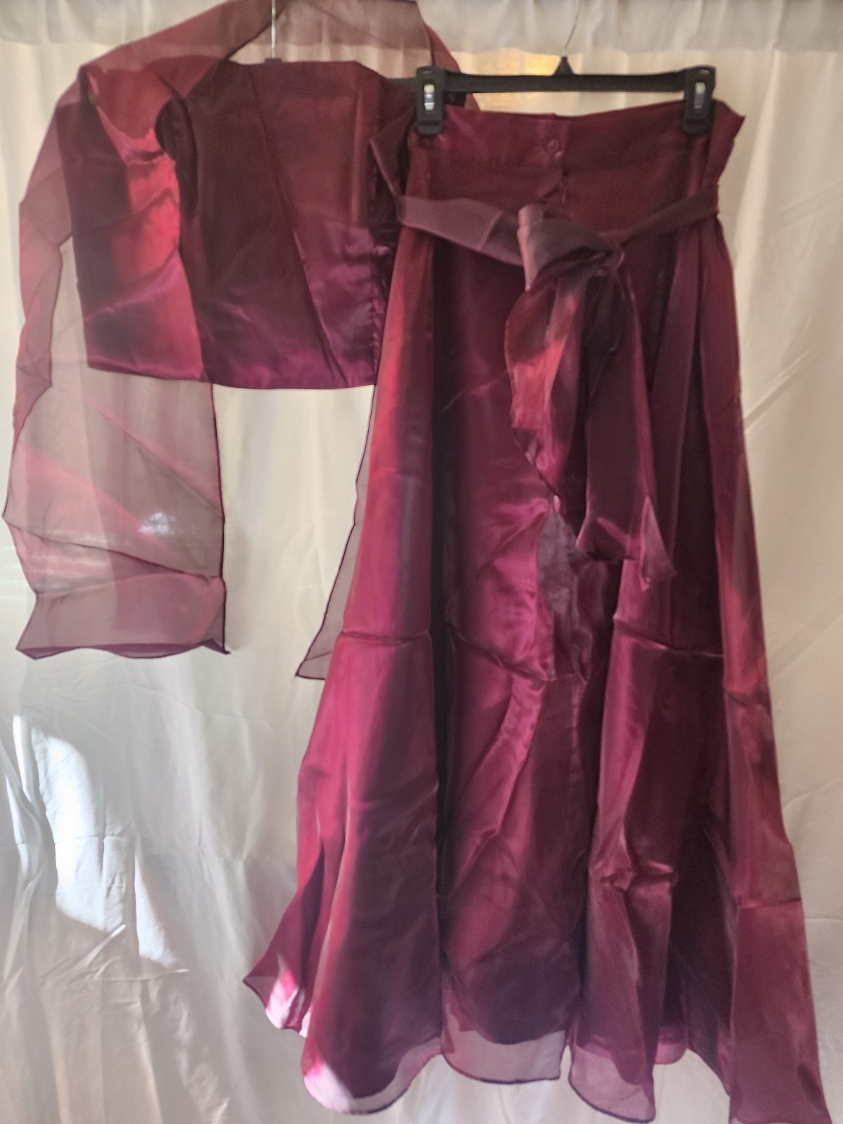 Chelsea Nites 2pc Burgundy A-Line Long Skirt  and Bustier, Sash, Shawl Reg 18 image 5