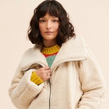 Free People We The Free Raya Cozy Jacket Womens Ivory Fleece Teddy Fur Size XS