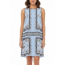 Philosophy Sleeveless Shift Dress Size 4 Blue Coastal Mediterranean Resort Greek