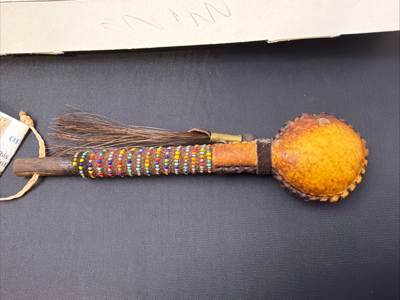 SHAMAN NATIVE AMERICAN HAND MADE RAWHIDE RATTLE SHAKER! 6”