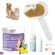 3-in-1 Pet Steam Brush for Dogs & Cats - Grooming Comb with Shampoo & Wipes