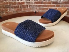 Bernie Mev Capri Stretch Woven Basketweave Slide Sandal Denim Blue 38 7-7.5 New