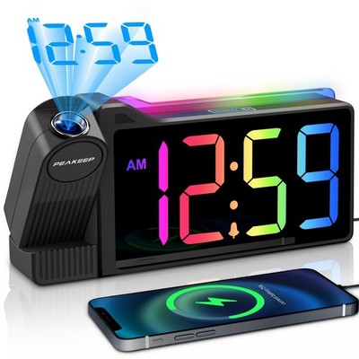 Projection Alarm Clock Bedroom Ceiling Loud Heavy Sleepers RGB Nightlight