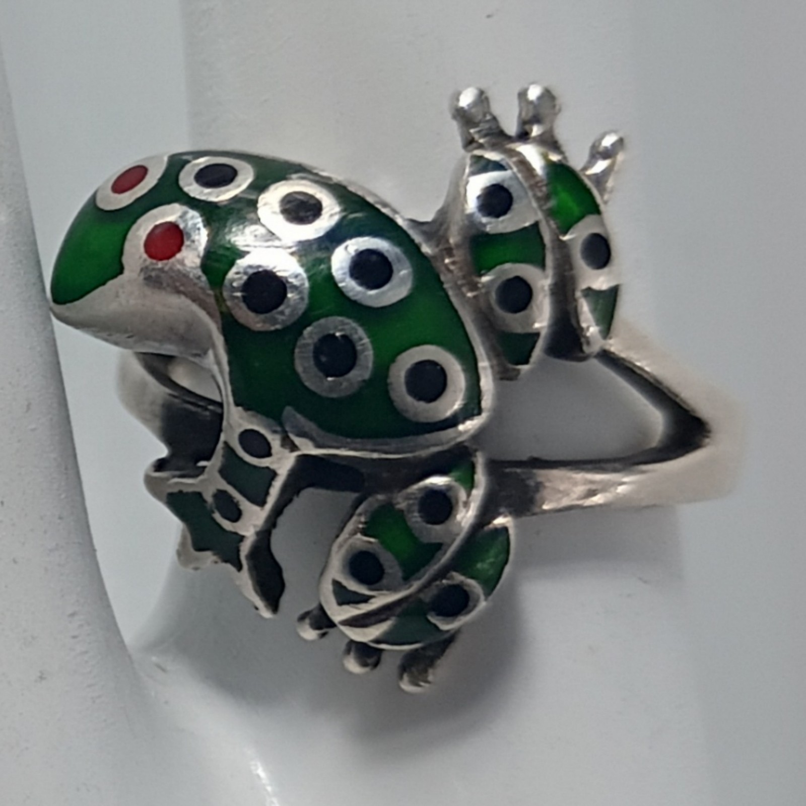 Enamel Frog 925 Statement Ring Size 5 - image 7