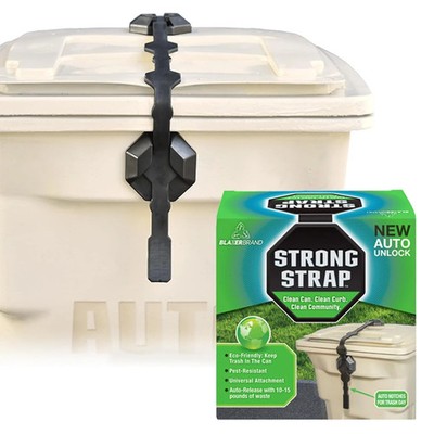 Blazer Brand Strong Strap AUTO Outdoor Trash Lid Lock - Curbside Gravity Release