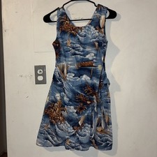 Vintage Hawaiian Scenic Dress Small Made in Hawaii 100 Cotton Ocean Print