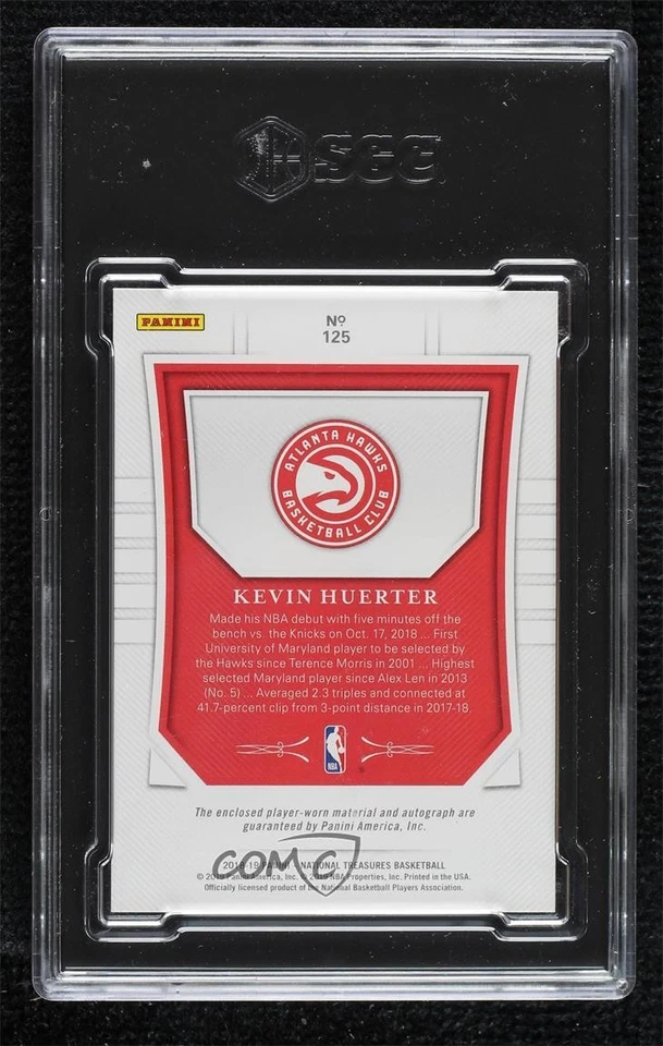 2018 National Treasures /99 Kevin Huerter SGC 9.5 Mint+ RPA Rookie Patch Auto RC - Image 2 of 2