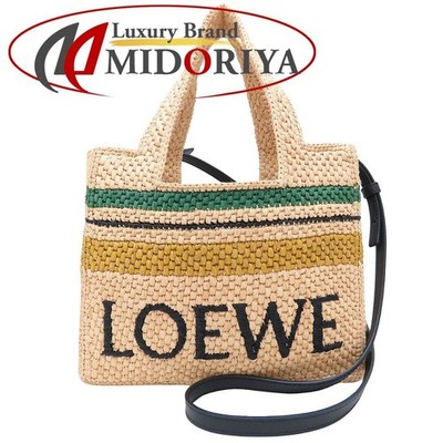 LOEWE Loewe Font Stripe Medium A685B61X04 2Way Tote Bag Raffia Natural Multi Lad