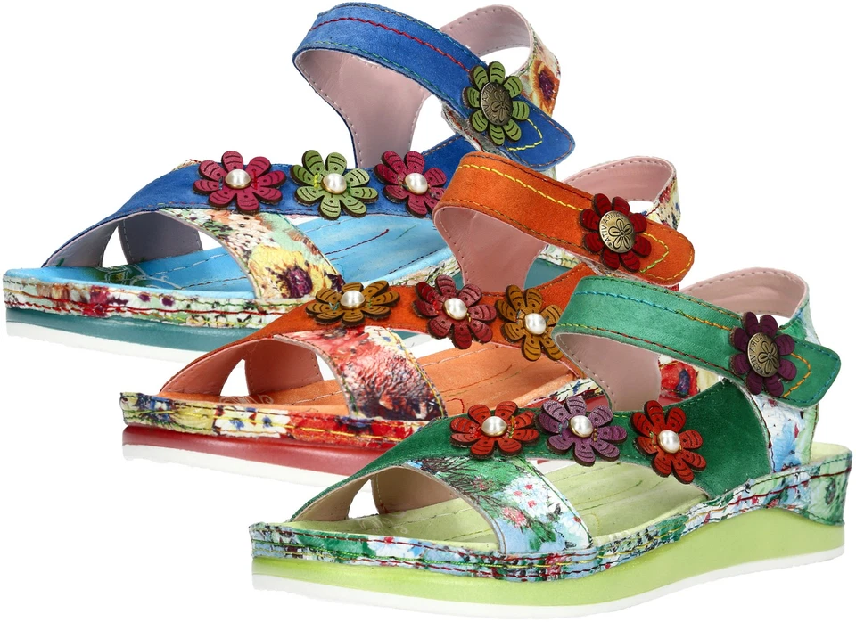 Laura Vita Damen Sandale mit Blumenapplikationen und Perlenbesatz Brcuelo 81 - Bild 1 von 1