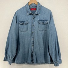 WRANGLER Shirt Men 2XL Denim Button Up Work Utility Jean Long Sleeve Cotton Blue