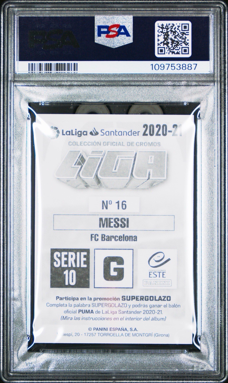 LIONEL MESSI 2020-21 Panini Spanish Liga Serie 10 Autografo PSA 10 #16 Auto Mint view 2