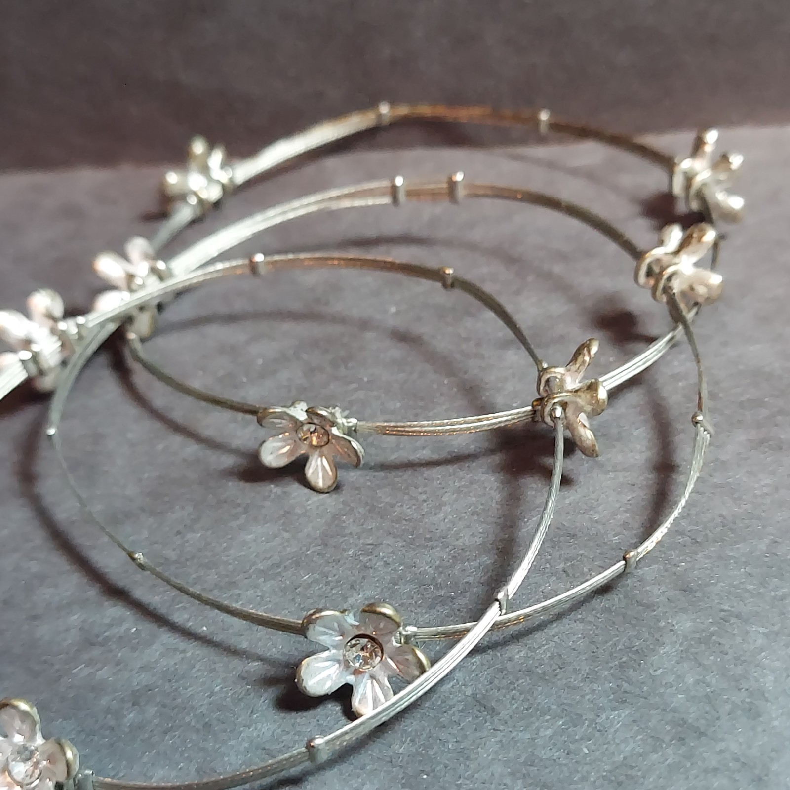 3 Silvertone Delicate Wire bracelets. 9 Flowers T… - image 2