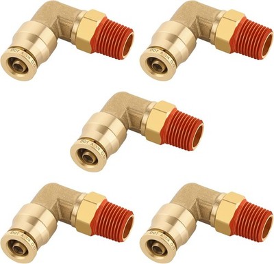 5PCS 1/4'' Quick Push to Connect Fittings Brass 90° Union Swivel Elbow Joint