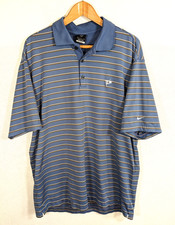 Nike Golf Dri Fit UV Polo Shirt Mens Large Blue Stripe Key Largo Ocean Reef Club