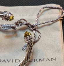 David Yurman Sterling Silver 7mm Lemon Citrine Cable Bracelet Diamonds