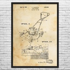 1963 Lawn Mower Patent Wall Art: Hardware Store Art, Garage Decor, Tool Shed Art