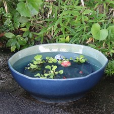 Shigaraki Blue Glass Hexagonal Water Bowl No.19 (for Goldfish/Medaka)