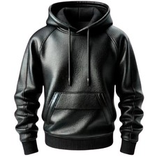 Men's Premium Leather Black Hoodie Handmade Genuine Lambskin Leather Jacket