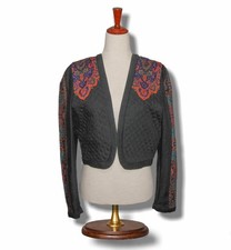 Diane Freis Black Quilted Cropped Bolero Jacket Open Front 100 Wool Hong Kong