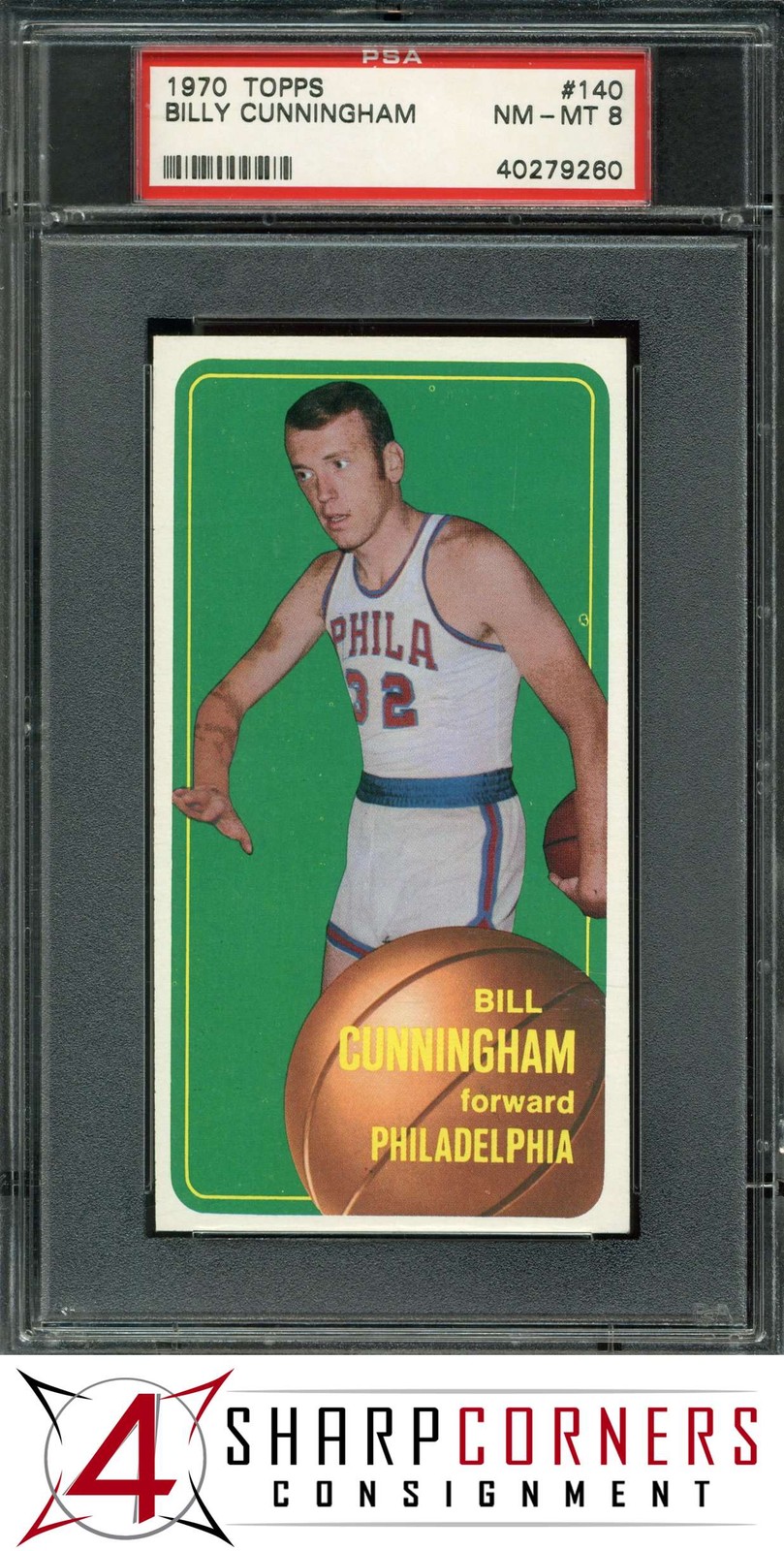1970 TOPPS #140 BILLY CUNNINGHAM 76ERS HOF PSA 8 SET BREAK