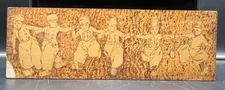 Vtg Pyrography Wood Burning Artwork Dutch Children Running Dancing Playing