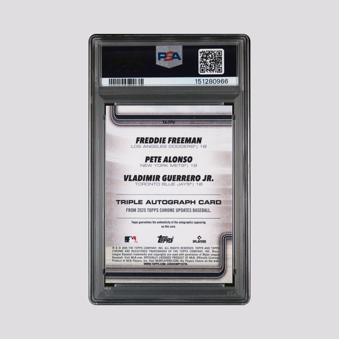 Chrome Update Red Triple Auto 1/5 PSA 10 Auto 10 - Freeman, Alonso, Guerrero  Jr view 2