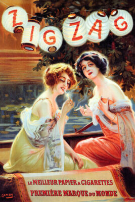 ZIG ZAG BALLON GIRLS BOAT SMOKING CIGARETTES PARTY FRENCH VINTAGE POSTER REPRO