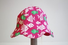 Gymboree Girl's Sun Beach Bucket Hat Size L 10 12 Pink Green Fish Reversible