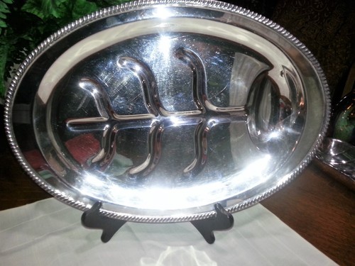 Vintage Oneida Henley Silverplate Tree of Life Footed Meat Platter with Well - Picture 7 of 10