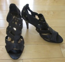 New Nine West Wms Black Strappy Studded Open Toe Heels Badgley 9.5
