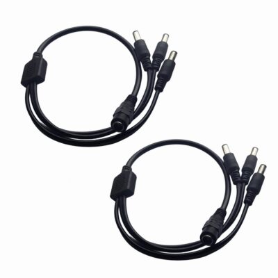 2-Pack Black DC Power Splitter Cable 1 Female to 3 Male for LED CCTV IP Cam