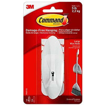 Command Large Wire Hook, White Organize Damage-Free Hang Indoor 1-Hook 2-Strips