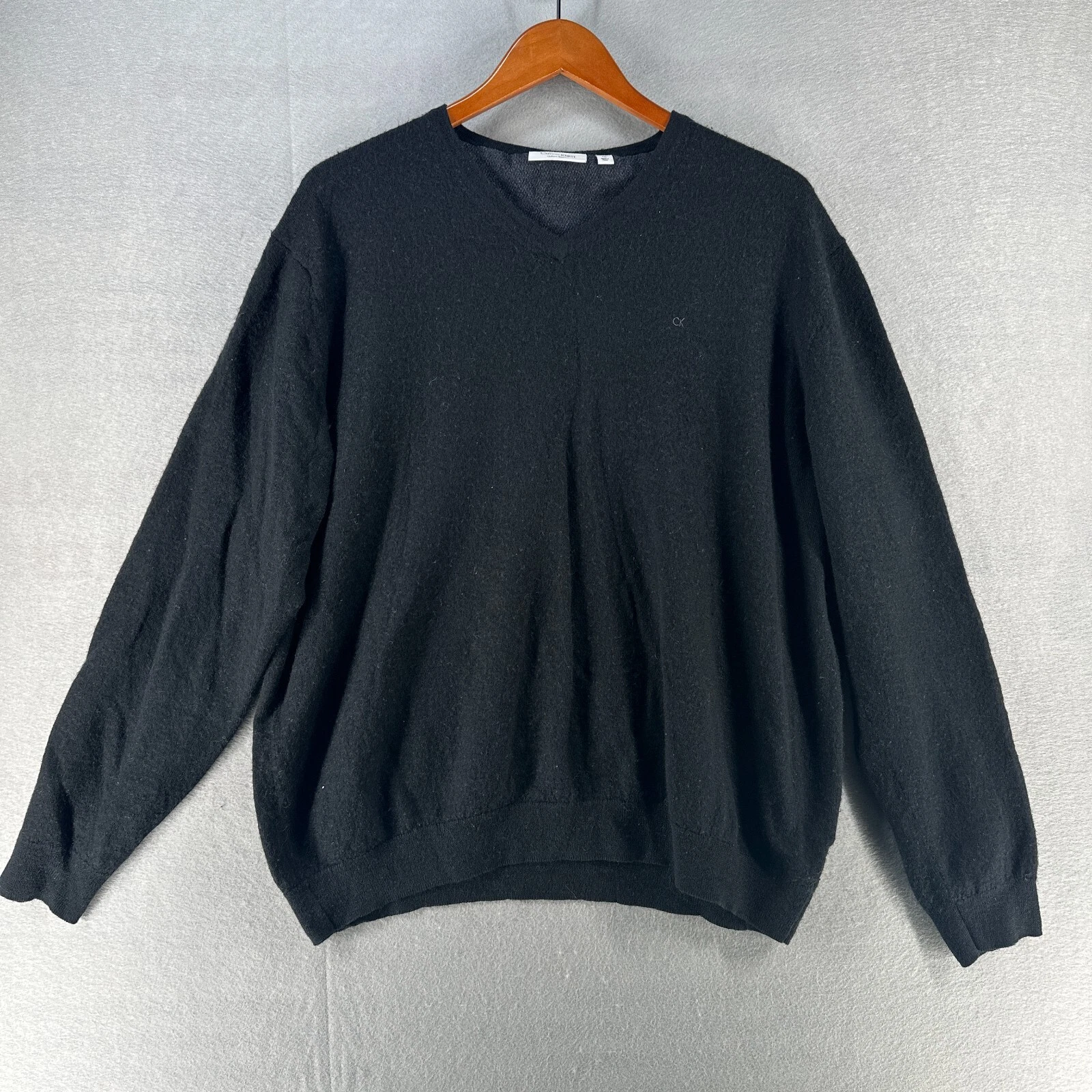 Calvin Klein Mens Wool Sweater XXL Black Italian Merino Wool Classic Preppy