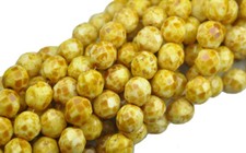 25 Opaque White Picasso Czech Glass Round Faceted Loose Beads 8MM