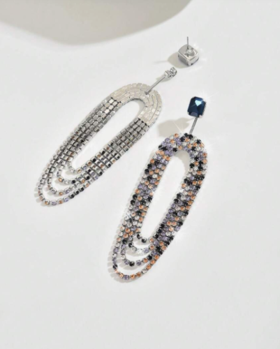 Konkurs Studniówka Żyrandol Kolczyki Wielokolorowe Niebieskie Dangle Rhinestones Srebrny odcień - Zdjęcie 9 z 9