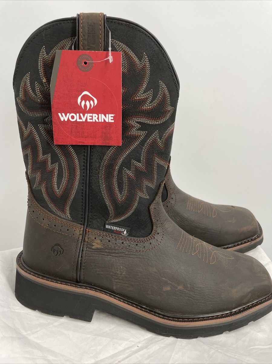 Wolverine Men's Rancher WPF Steel Toe Wellington Black Brown Work Boot Size 