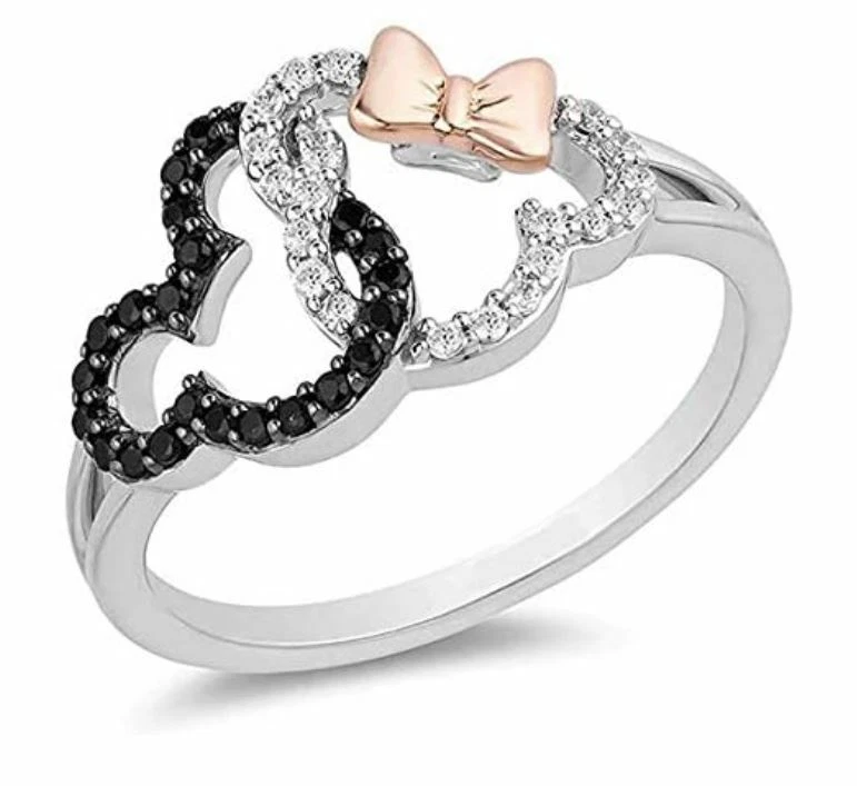 0.35 Ct Simulated Diamond Mickey Mouse Promise Ring 14k Two Tone