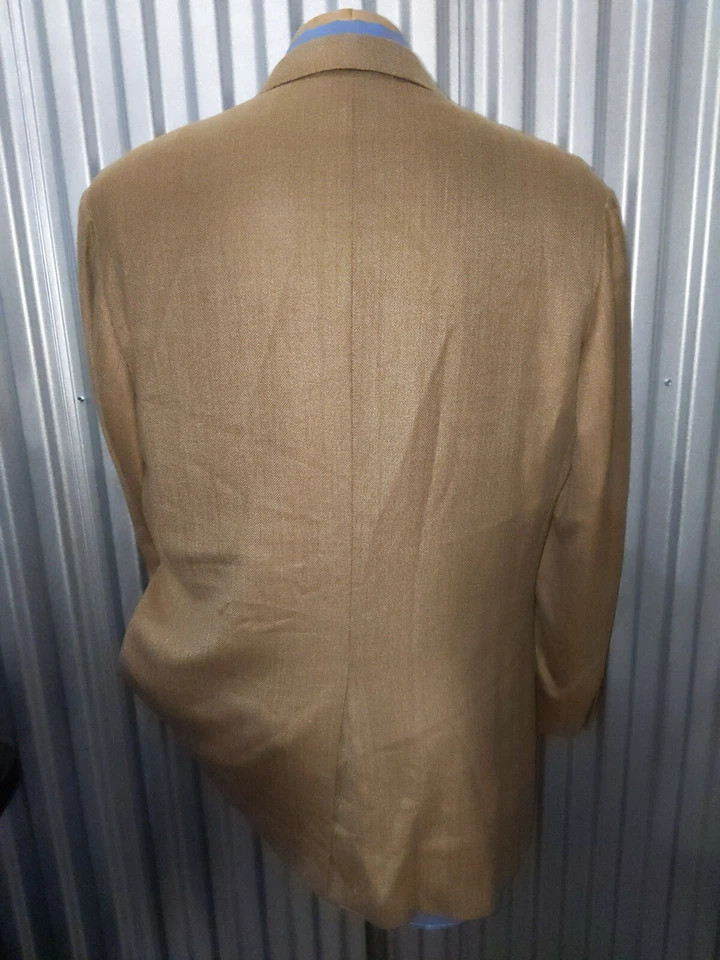 Chaqueta Blazer 44L Hickey Freeman Doble Pecho LANA DE SEDA Vicuña Marrón Tweed Foto 3 de 4