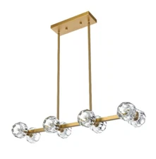 Chandelier 8 Light Fixture Satin Gold Crystal Shades Kitchen Island Dining Room