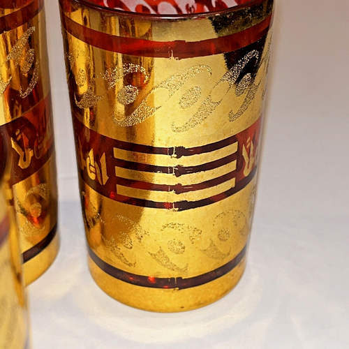 Lot of 6 Mikorea Cranberry Glass with Gold Overlay Moroccan Tea Glasses - Picture 14 of 14
