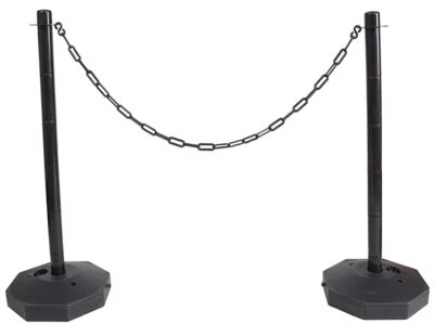 LifeGear Black Safety Barrier Security Fence Post Base Set & 3mtr Plastic Chain